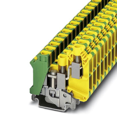 Phoenix Contact Ground - Multi-Conductor Terminal Block; UK 10-TWIN-PE; 2-Level; #24 - #6; Green-Yellow